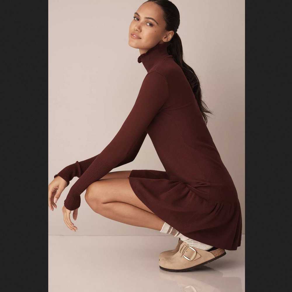 Anthropologie Sundays Sweater Dress Mini Turtleneck Long Sleeve Ruffle Sz M‎ New